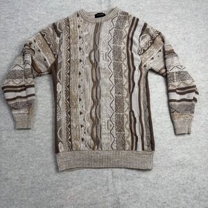 Cotton On Garments Mens Coogi Style Small Brown Tan 3D Knit Sweater